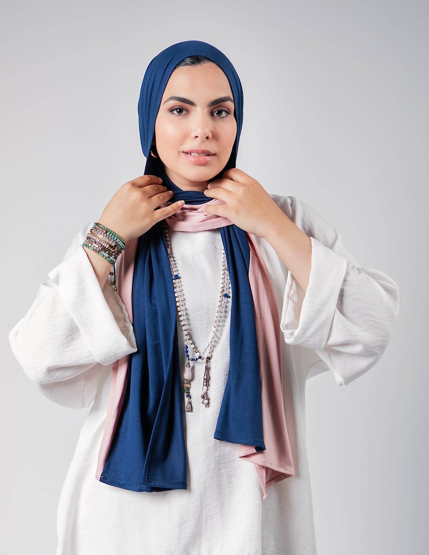 Navy / Powder Rose - By.D Scarves