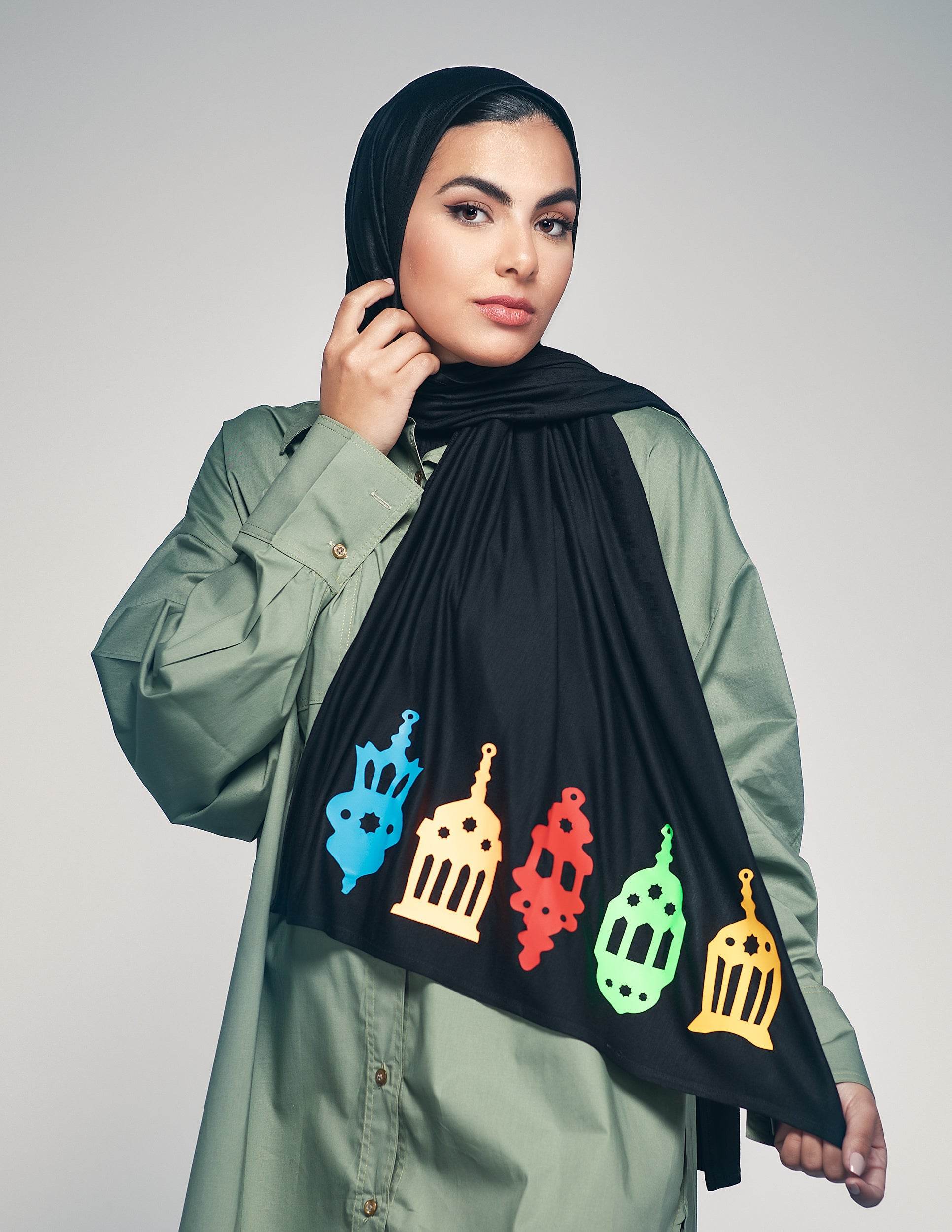Colorful Lanterns Black - By.D Scarves